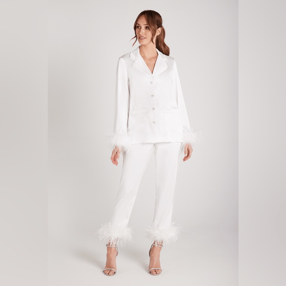 Nadine Merabi white feather pajama set. Size XS.